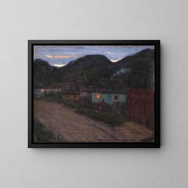 Rue de village nocturne - Jakob Koganowsky — ingelijst kunstwerk aan de muur