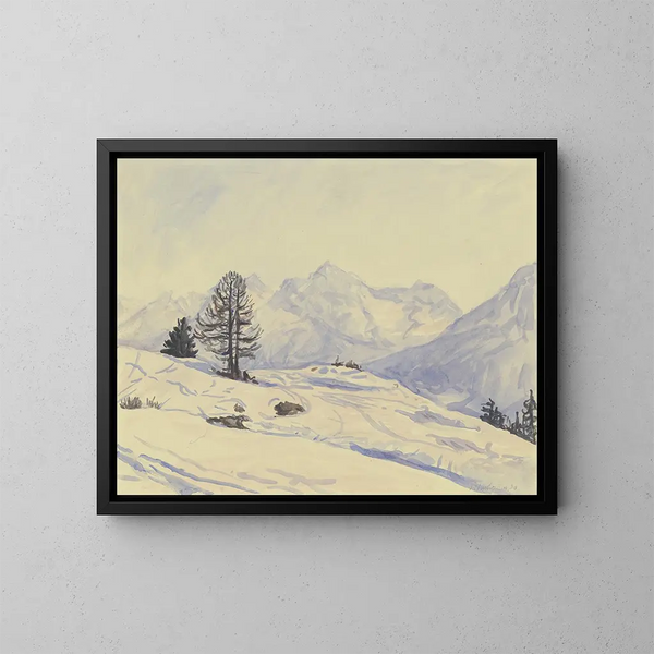Landschap in de winter in de onderste Engadine - Jakob Nussbaum — ingelijst kunstwerk aan de muur