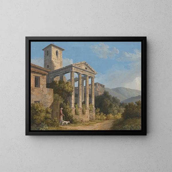 Het tempel van Hercules in Cori nabij Velletri - Jakob Philipp Hackert — ingelijst kunstwerk aan de muur