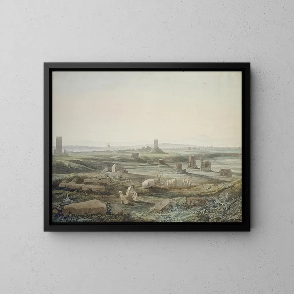 Uitzicht op het Romeinse platteland vanaf de Via Appia - Jakob Philipp Hackert — ingelijst kunstwerk aan de muur