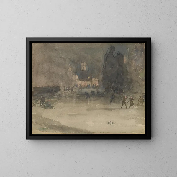 Nachtelijk uitzicht in Amsterdam in de winter - James Abbott McNeill Whistler — ingelijst kunstwerk aan de muur