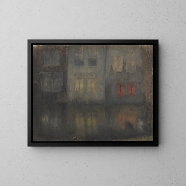 Nachtelijk zwart en rood schilderij, kanaal van Holland - James Abbott McNeill Whistler — ingelijst kunstwerk aan de muur