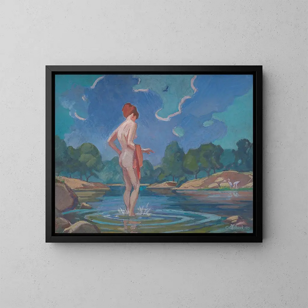 La Dame en train de patauger - James C. Kulhanek — ingelijst kunstwerk aan de muur