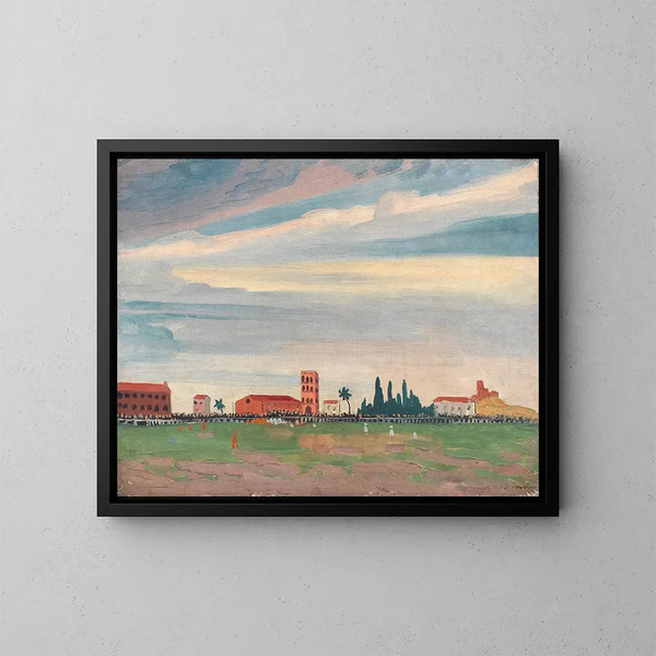 Voetbalwedstrijd in Collioure - James Dickson Innes — ingelijst kunstwerk aan de muur