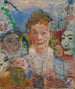 Oudere dame met maskers - James Ensor — weergave van het kunstwerk