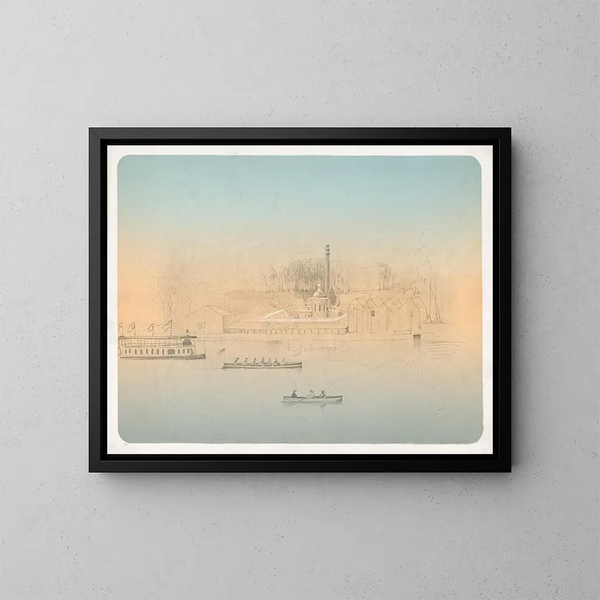 Navigatiescène op de rivier Schuylkill - James Fuller Queen — ingelijst kunstwerk aan de muur