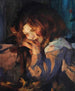 Katje bij het vuur - James Jebusa Shannon — weergave van het kunstwerk