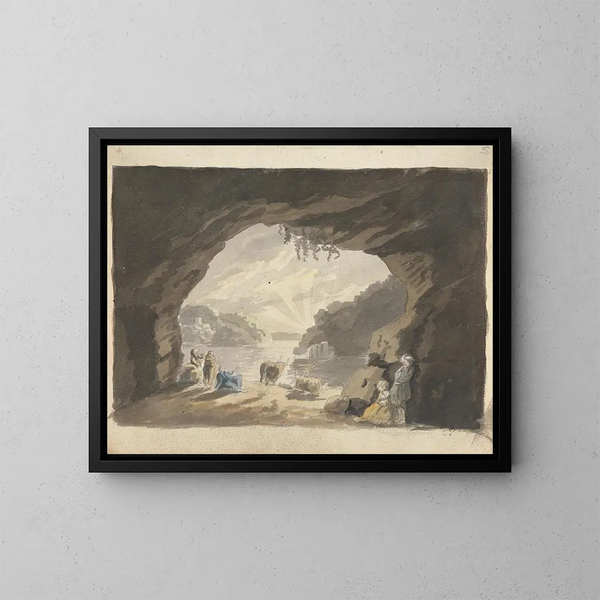 Figuren met dieren in de grot - James Miller — ingelijst kunstwerk aan de muur