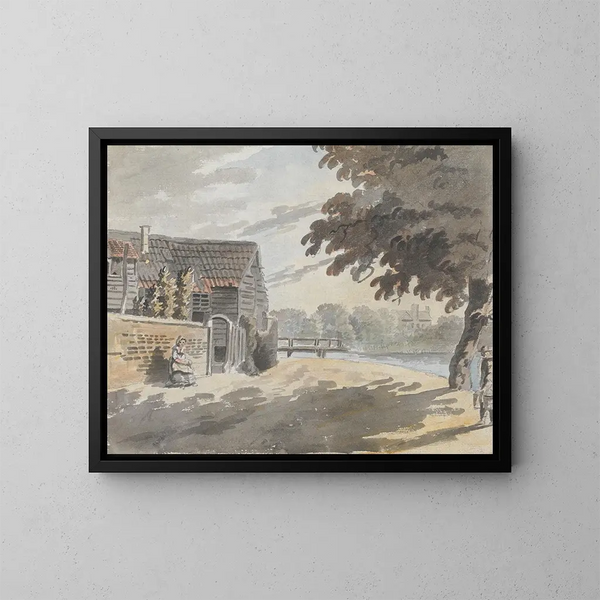 Huis bij een brug - James Miller — ingelijst kunstwerk aan de muur