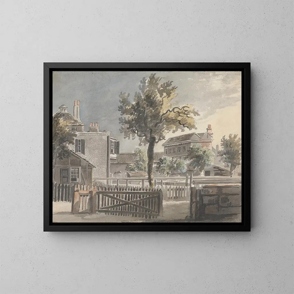 Boom te midden van huizen - James Miller — ingelijst kunstwerk aan de muur