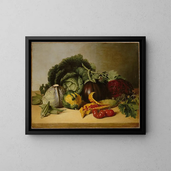 Natuurstudie met balsamico-appels en groenten - James Peale — ingelijst kunstwerk aan de muur