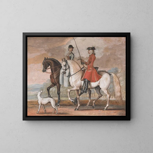 Een edelman op een zadelpaard vertrekt met een dame - James Seymour — ingelijst kunstwerk aan de muur