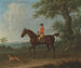 Sedbury met een jockey en een windhond in een uitgestrekt bebost landschap met twee landhuizen op de achtergrond - James Seymour — weergave van het kunstwerk
