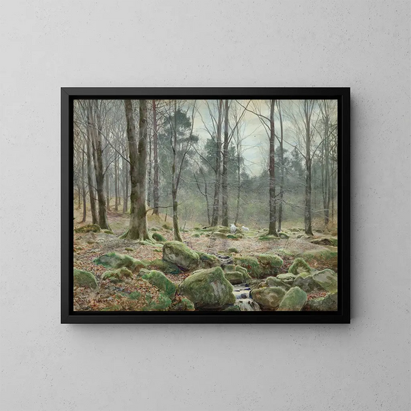 Zonnige ochtend in april in Betws-y-Coed, Noord-Wales - James Thomas Watts — ingelijst kunstwerk aan de muur