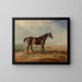 Een bruine racepaard bij de zee met een estuarium op de achtergrond - James Ward — ingelijst kunstwerk aan de muur