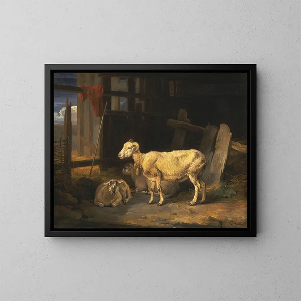 Schapen en lammetjes op het heideveld - James Ward — ingelijst kunstwerk aan de muur