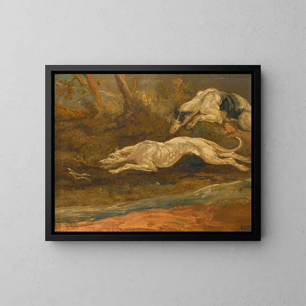 L'évasion de deux lévriers chassant un lièvre - James Ward — ingelijst kunstwerk aan de muur