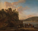 van een Italiaanse rivierlandschap met herders op een pad met hun kudde en ezels - Jan Asselijn — weergave van het kunstwerk
