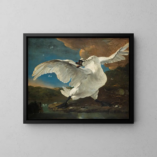 De bedreigde zwaan - Jan Asselijn — ingelijst kunstwerk aan de muur