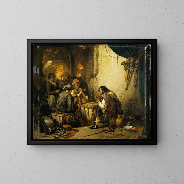 Soldaten die kaarten spelen - Jan August Hendrik Leys — ingelijst kunstwerk aan de muur