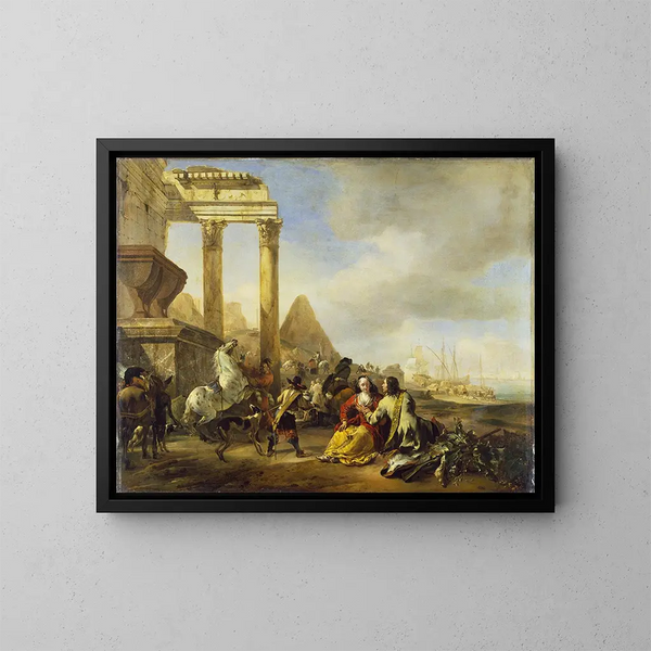 Een kustscène met klassieke ruïnes - Jan Baptist Weenix — ingelijst kunstwerk aan de muur