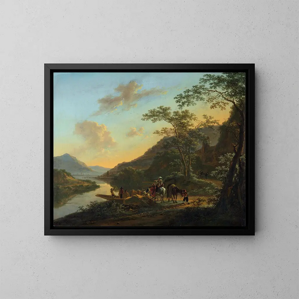 Italiaans landschap met veerboot - Jan Both — ingelijst kunstwerk aan de muur