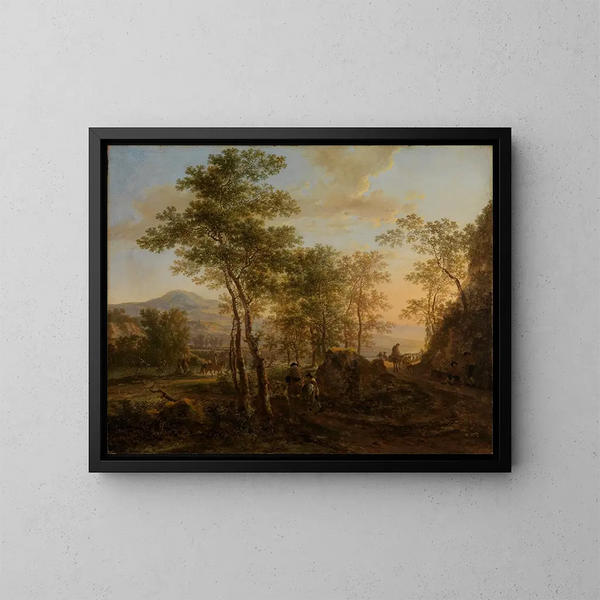 Italiaans landschap bij schemering - Jan Both — ingelijst kunstwerk aan de muur