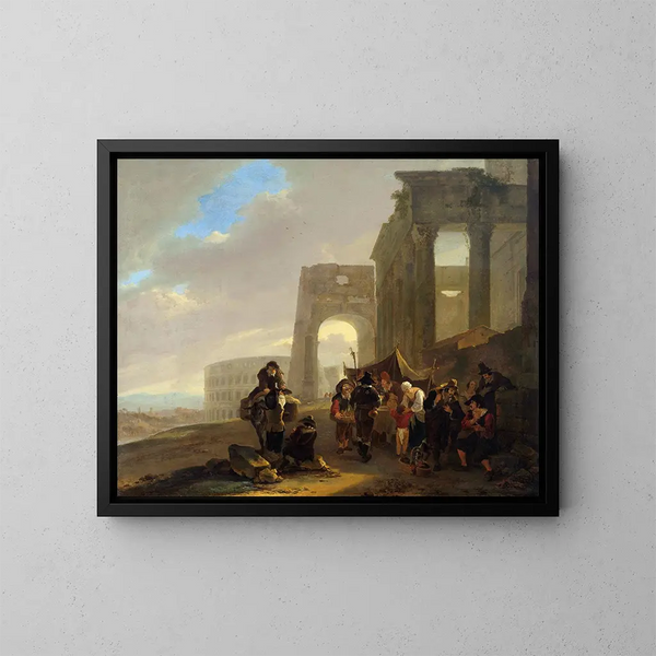 Straatscène tussen Romeinse ruïnes - Jan Both — ingelijst kunstwerk aan de muur