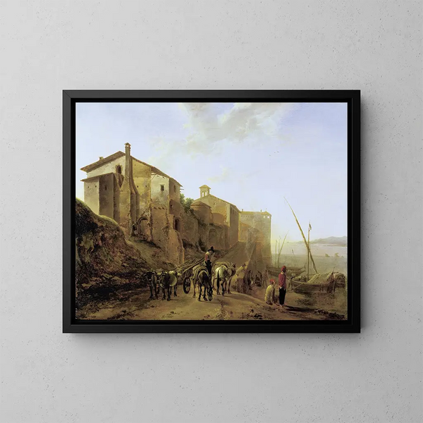 Uitzicht op de Ripa Grande in Rome - Jan Both — ingelijst kunstwerk aan de muur