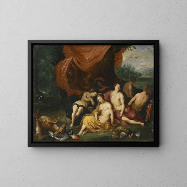Diane en haar nimfen na de jacht - Jan Brueghel de Jonge — ingelijst kunstwerk aan de muur