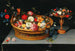 Bloemen gemengd in een mand met een kom in de buurt - Jan Brueghel de Jonge — weergave van het kunstwerk