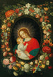 La Vierge et l'Enfant dans un cartouche entouré d'une guirlande de fleurs - Jan Brueghel le Jeune — weergave van het kunstwerk