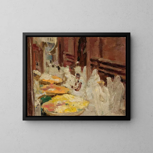 Vache sacrée à Bénarès, fleurs et foire du voyage en Inde - Jan Cybis — ingelijst kunstwerk aan de muur