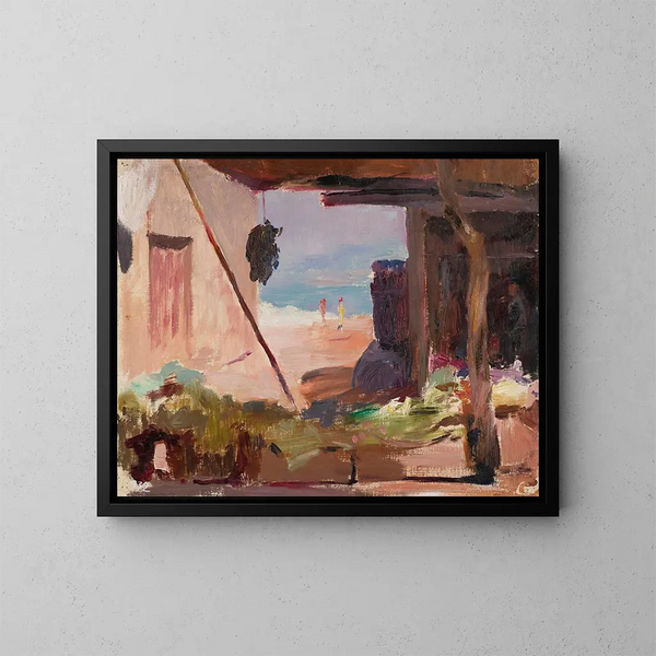 Fragment van gebouwen aan de rand van de zee. Reis naar Constantinopel - Jan Cybis — ingelijst kunstwerk aan de muur