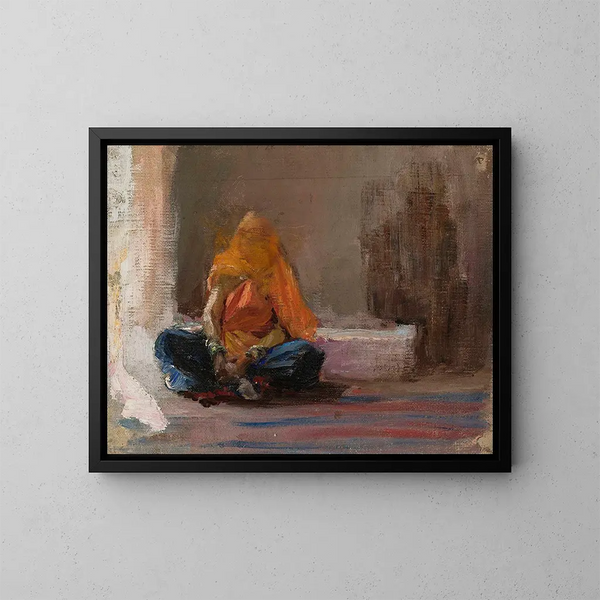 Hindoe vrouwelijk schilderij van de reis in India - Jan Cybis — ingelijst kunstwerk aan de muur