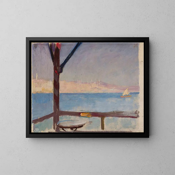 Uitzicht op Constantinopel vanaf het schip tijdens de reis naar Constantinopel - Jan Cybis — ingelijst kunstwerk aan de muur