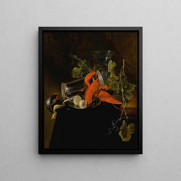 Jan Davidsz de Heem - Still life with two lobsters an overturned tankard a berkemeier glass grapes and a lemon.webp