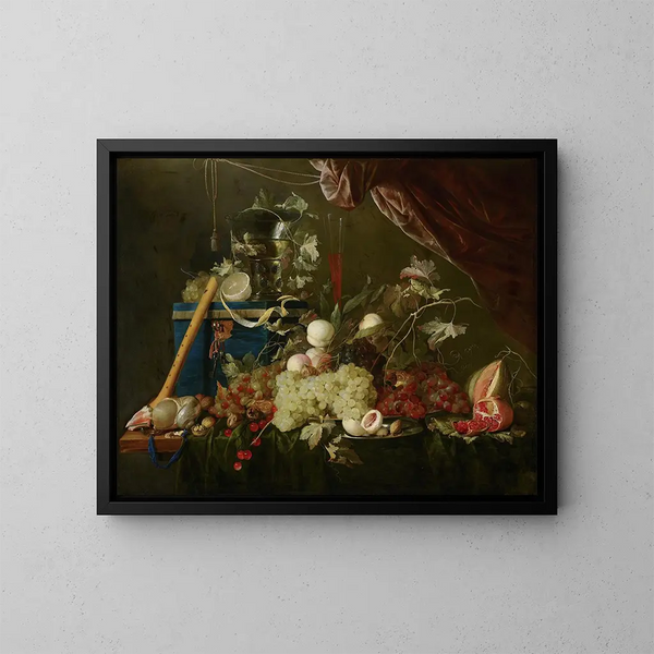 van een weelderige stilleven met juwelenkistje - Jan Davidsz de Heem — ingelijst kunstwerk aan de muur