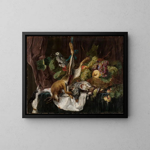 Natuurlijke jachtstilleven met papegaai - Jan Fyt — ingelijst kunstwerk aan de muur