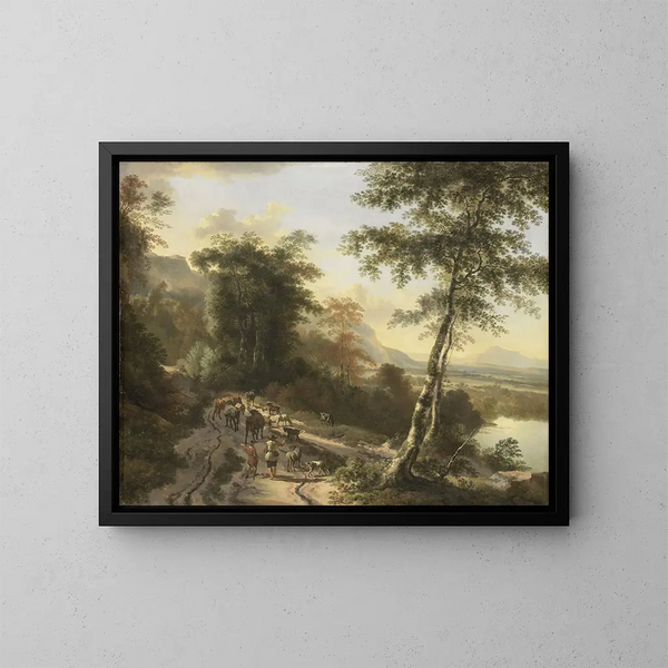 Landschap met veevoerders - Jan Hackaert — ingelijst kunstwerk aan de muur