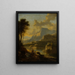 Mountain landscape painting with rider at sunset - Jan Hackaert — framed artwork on a wall