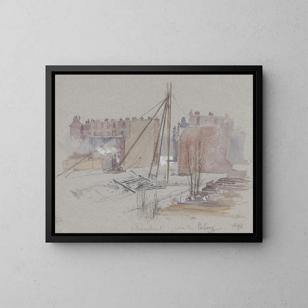 van de bouwactiviteiten aan de Van Eeghenstraat achter de Parkweg - Jan Hoynck van Papendrecht — ingelijst kunstwerk aan de muur