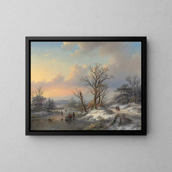 Ramasseurs de bois sur la glace - Jan Jacob Coenraad Spohler — ingelijst kunstwerk aan de muur