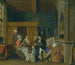 van een familie die thee drinkt ter viering van de geboorte van tweelingen - Jan Josef Horemans de Jonge — weergave van het kunstwerk