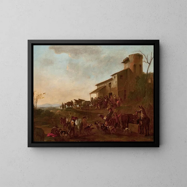 scène voor een kroeg - Jan Miel — ingelijst kunstwerk aan de muur