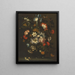 Een iris, anjers, rozen en andere bloemen in een vaas op een rand met vlinders - Jan Pieter Brueghel — ingelijst kunstwerk aan de muur