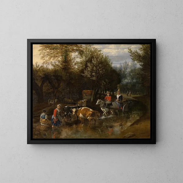 De nieuwsgierige koe - Jan Siberechts — ingelijst kunstwerk aan de muur