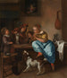 van Jan Steen - Schilderij De kinderen leren een kat dansen, een bekende les genaamd "dansles" — weergave van het kunstwerk