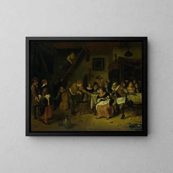 Bruiloft van boeren - Jan Steen — ingelijst kunstwerk aan de muur
