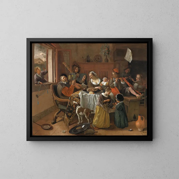 De vrolijke familie - Jan Steen — ingelijst kunstwerk aan de muur